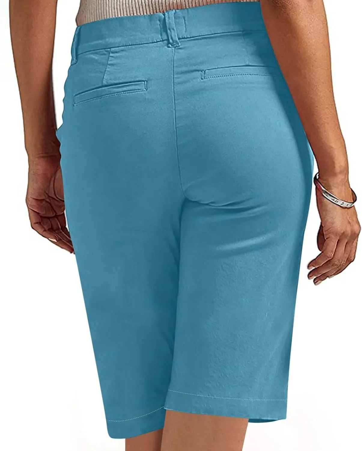 Womens Stretch Twill Shorts High Waisted Bermuda Shorts 2025 Summer Casual Knee Length Capri Pants with Pockets