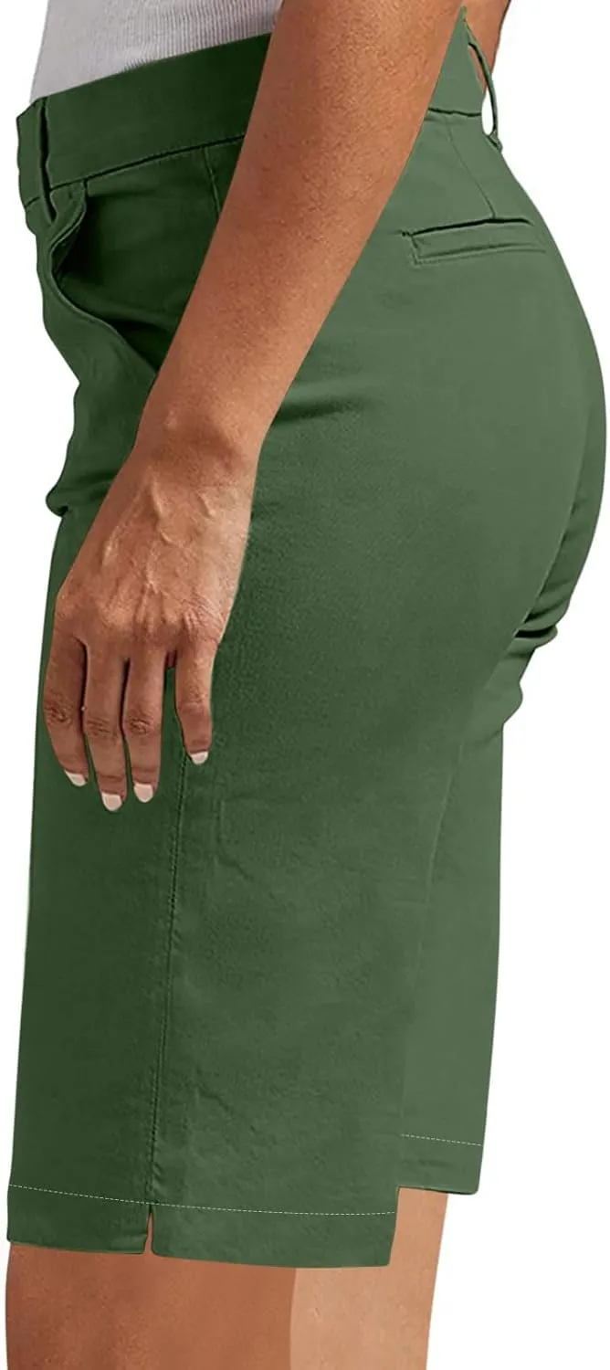 Womens Stretch Twill Shorts High Waisted Bermuda Shorts 2025 Summer Casual Knee Length Capri Pants with Pockets