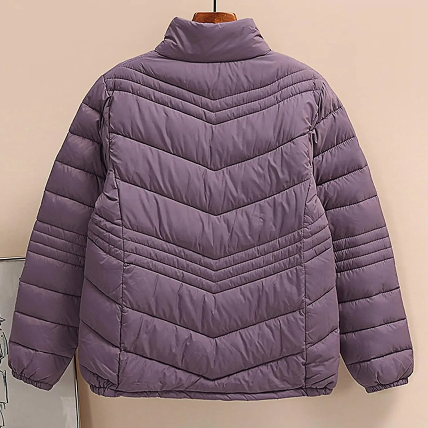 Women's Winter Casual Quilted Jackets Stand Collar Zip Up Short Down Puffer Jacket Padded Outerwear Coats with Pocket