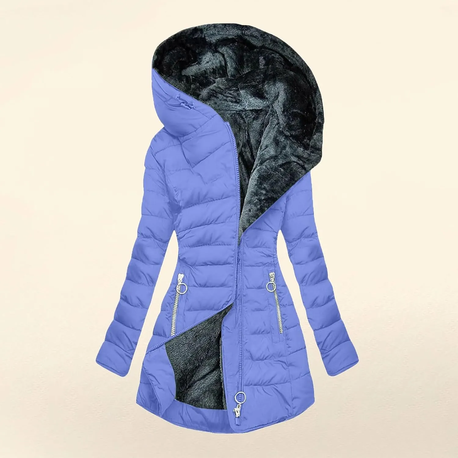 Womens Winter Coats Fleece Lined Thicken Puffer Jacket with Hood Zipper Pockets Long Warm Soft 2024 Trendy Overcoat