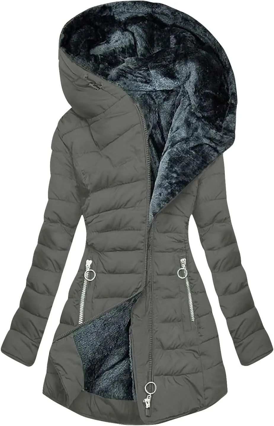 Womens Winter Coats Long Length Sherpa Fleece Lined Warm Heavy Jackets Thickened Windproof Outerwear with Fur Hood