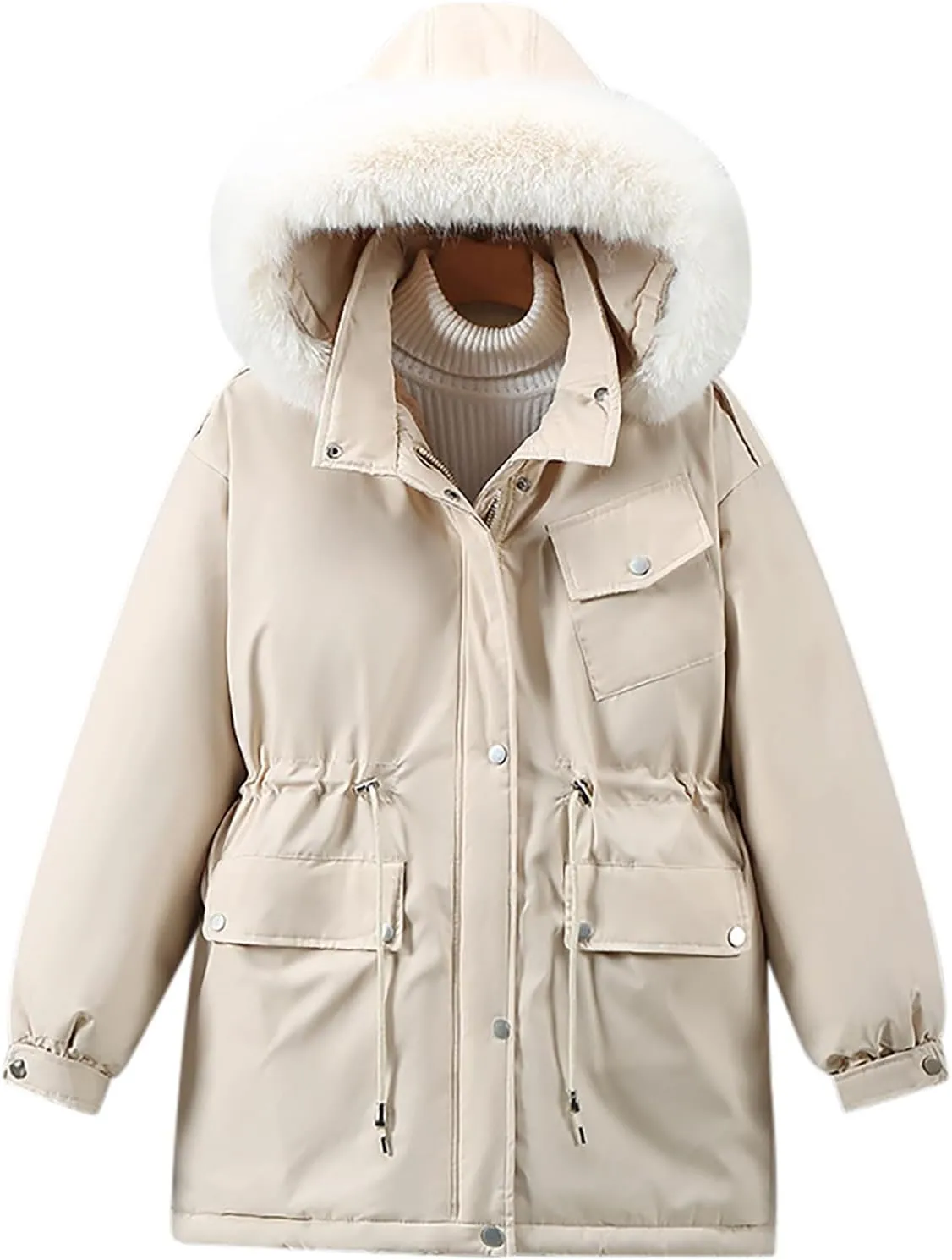 Womens Winter Coats with Faux Fur Hood Thicken Quilted Lightweight Puffer Jackets Down Coats Plus Size Parkas Outerwear