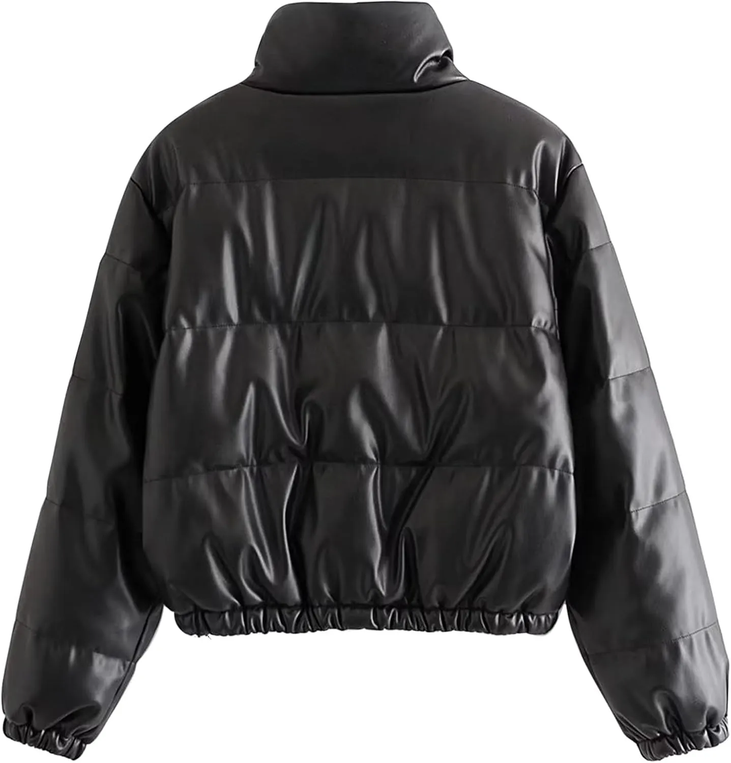 Women's Winter Fashion High Neck Down Jacket Crop Puffer Jacket Teen Girl Padded Jacket Y2K Pockets Baggy Short Coats