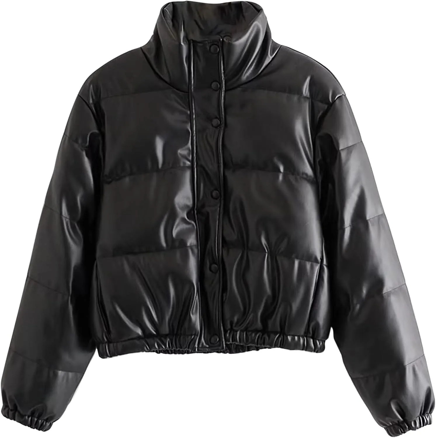 Women's Winter Fashion High Neck Down Jacket Crop Puffer Jacket Teen Girl Padded Jacket Y2K Pockets Baggy Short Coats