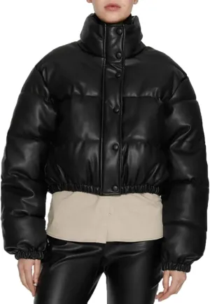 Women's Winter Fashion High Neck Down Jacket Crop Puffer Jacket Teen Girl Padded Jacket Y2K Pockets Baggy Short Coats