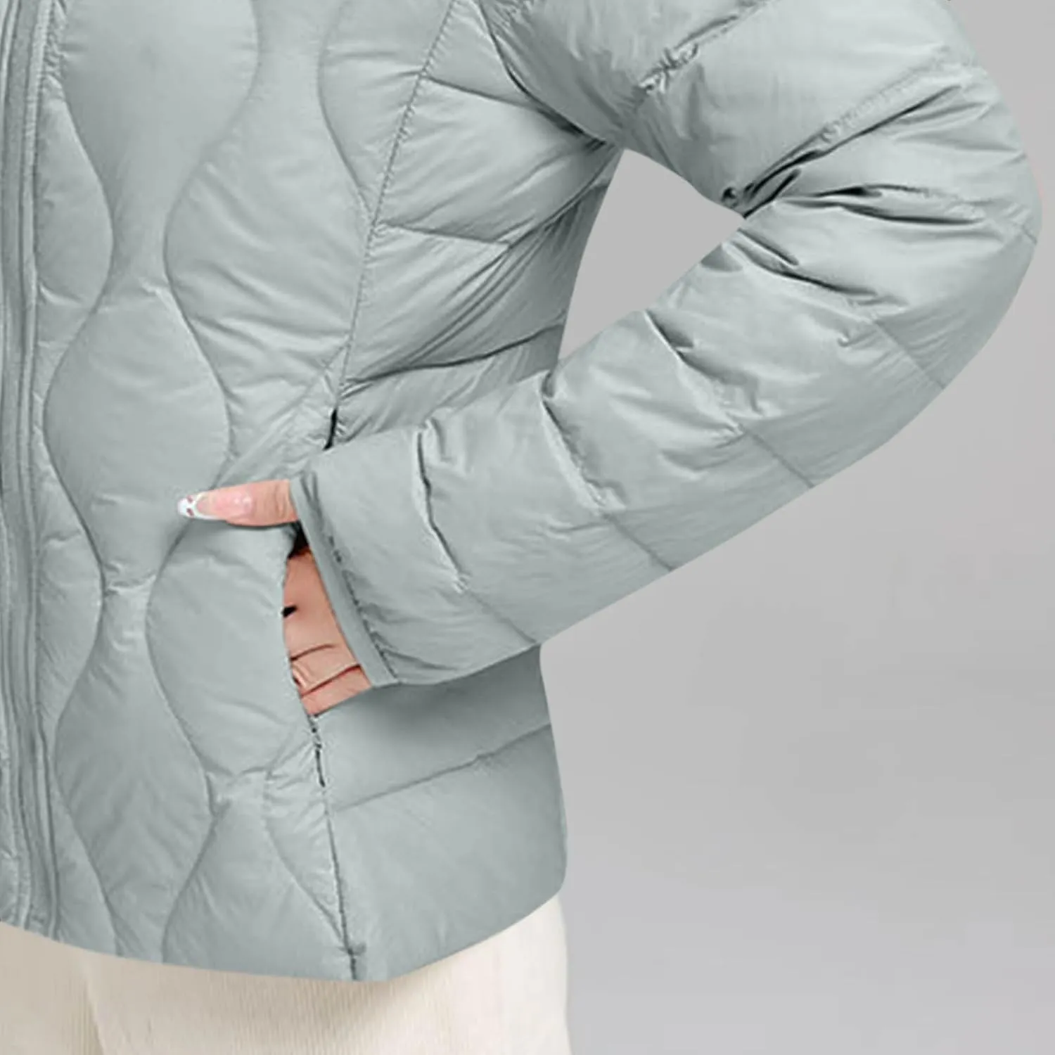 Women's Winter Lightweight Down Jacket Short Puffer Jacket Stand Collar Long Sleeved Warm Coats Padded Jacket