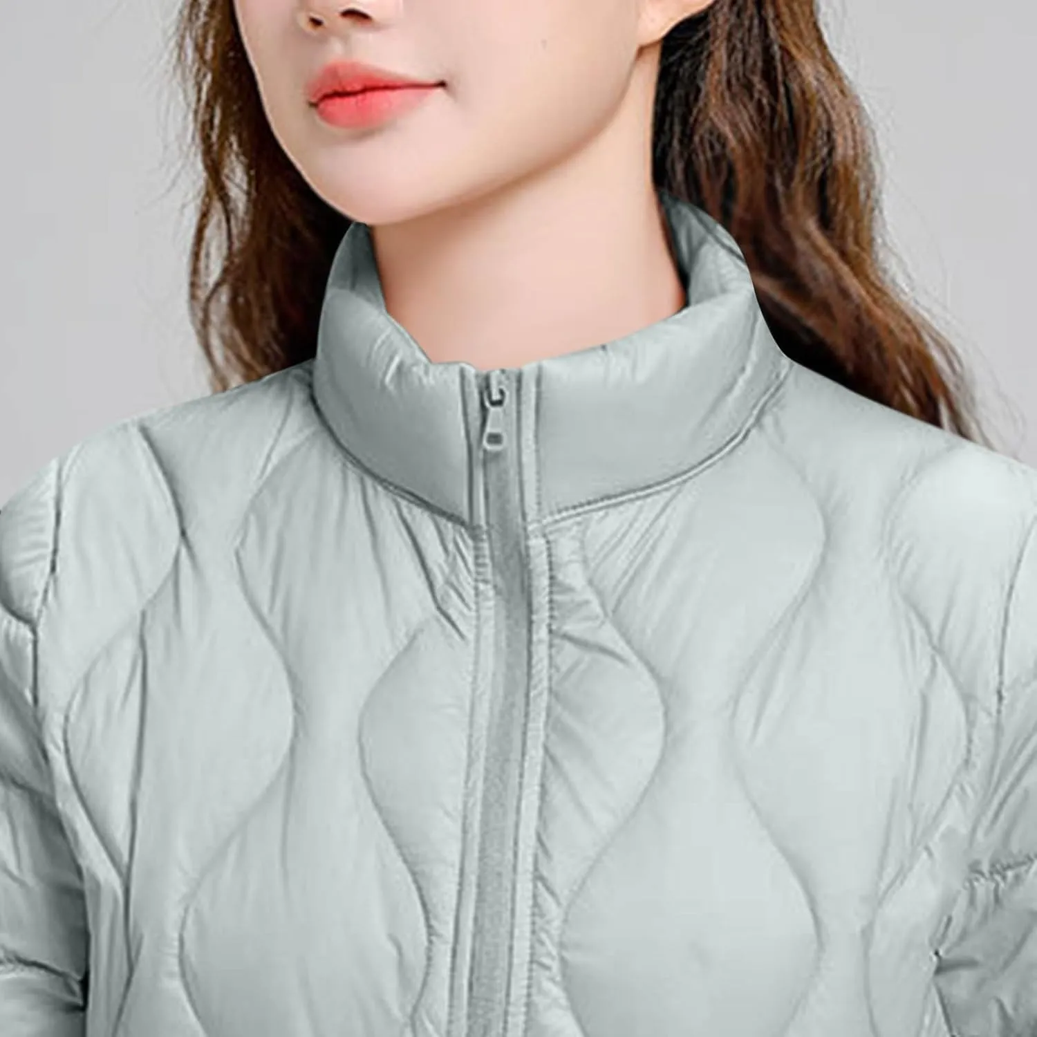 Women's Winter Lightweight Down Jacket Short Puffer Jacket Stand Collar Long Sleeved Warm Coats Padded Jacket