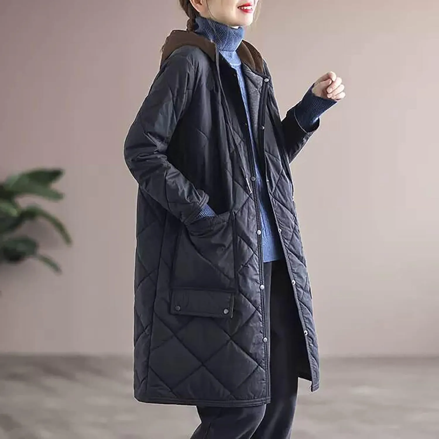 Womens Winter Long Coats Trendy Puffer Jacket Sherpa Fleece Lined down Coat Ladies Long Sleeve Parka Oversized Hood