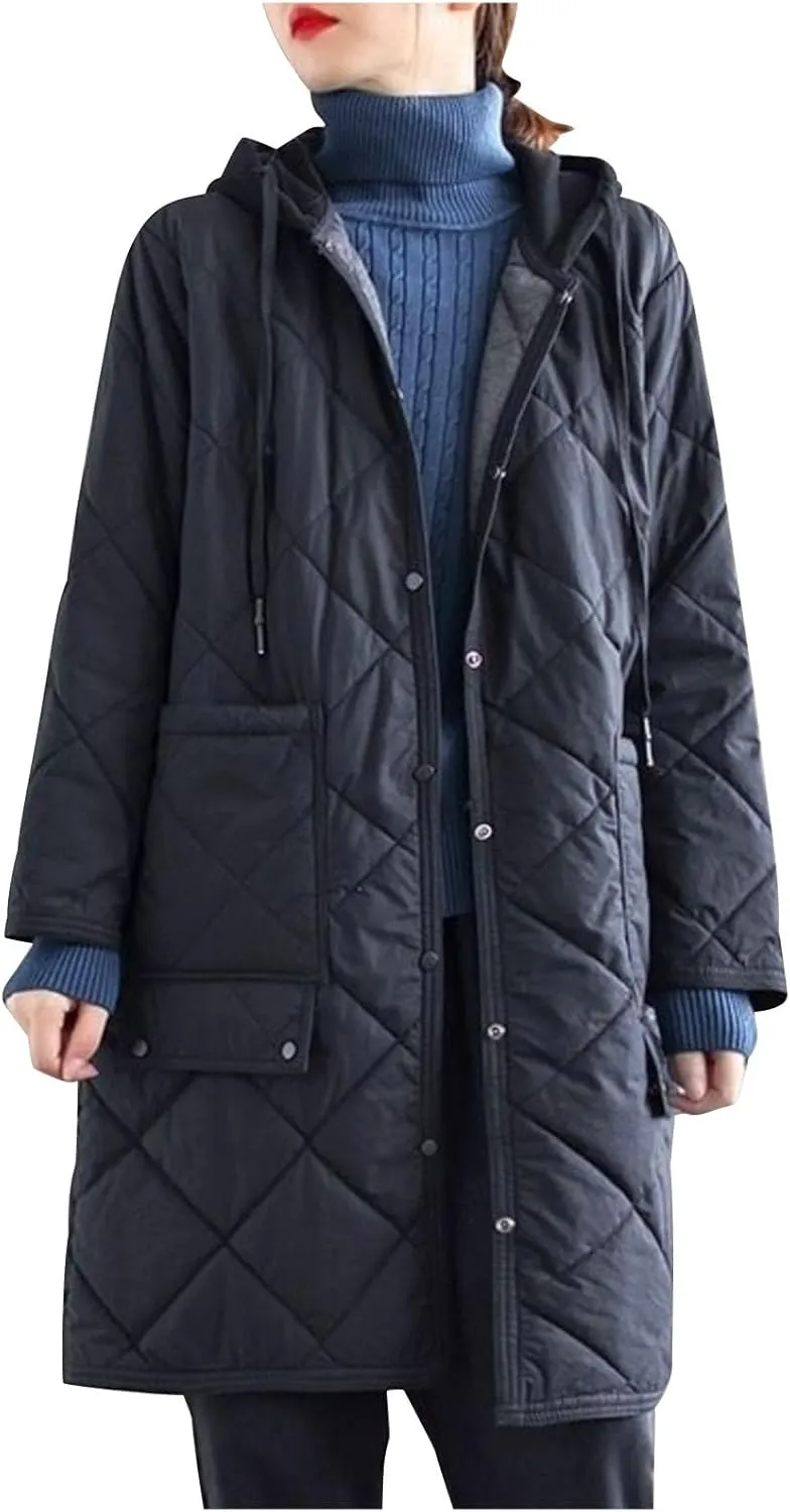 Womens Winter Long Coats Trendy Puffer Jacket Sherpa Fleece Lined down Coat Ladies Long Sleeve Parka Oversized Hood