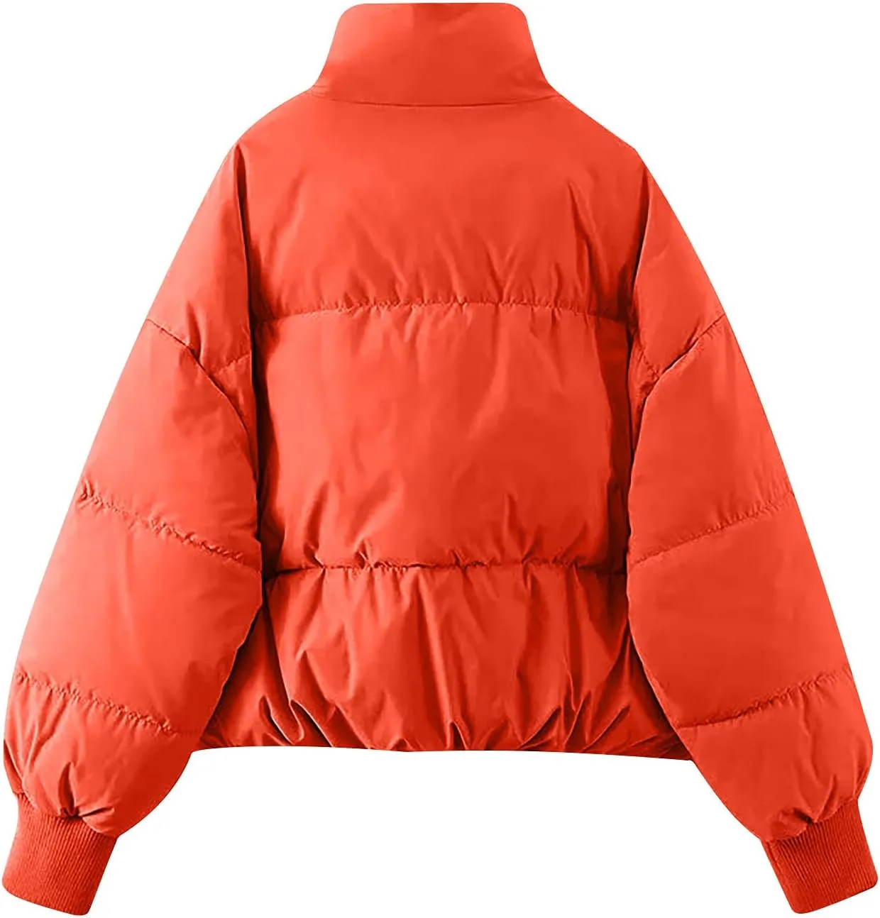 Women's Winter Puffer Long Sleeve Zip Puffer Jacket Baggy Short Down Coats Crop Jackets with Pockets
