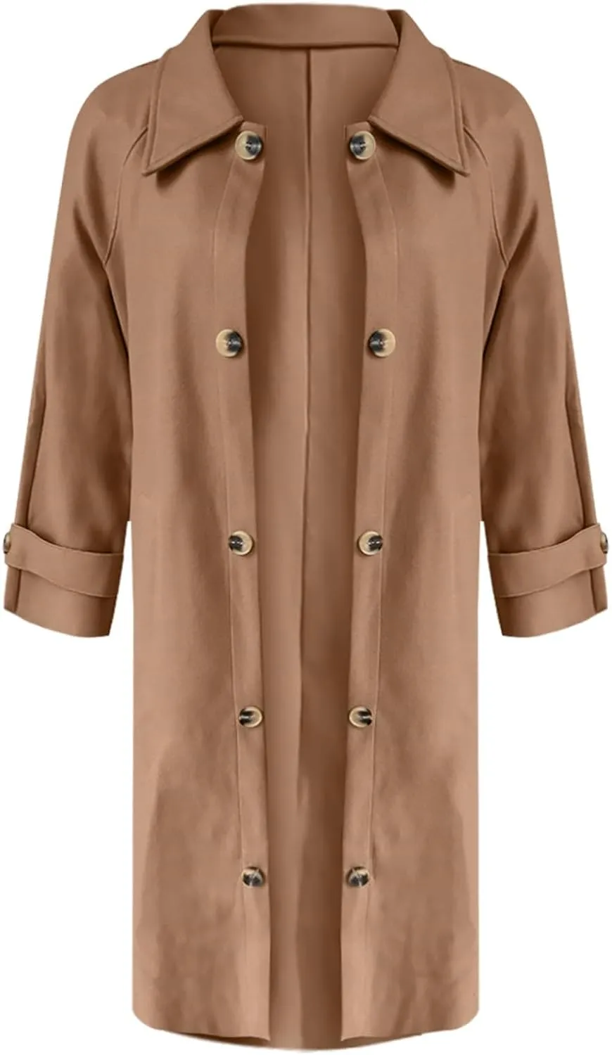 Women's Wool Blend Lapel Collar Double Breasted Coats Winter Pea Overcoat Pocketed Outwear