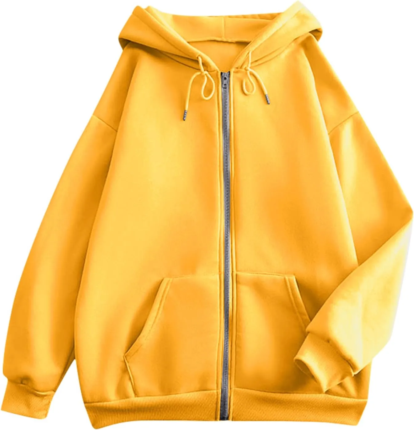 Women's Zip Up Hoodies Casual Fashion Solid Color Long Sleeve Drawstring Pullover Sweatshirt Tops With Pockets