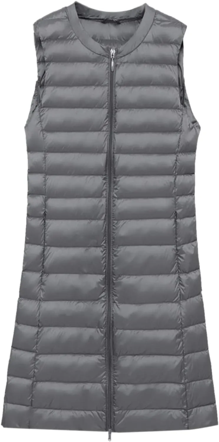 XUNRYAN Puffer Jackets Womens Packable Vests Winter Warm Down Coat Long Jackets Sleeveless Gilet Outdoor Parka Outerwear