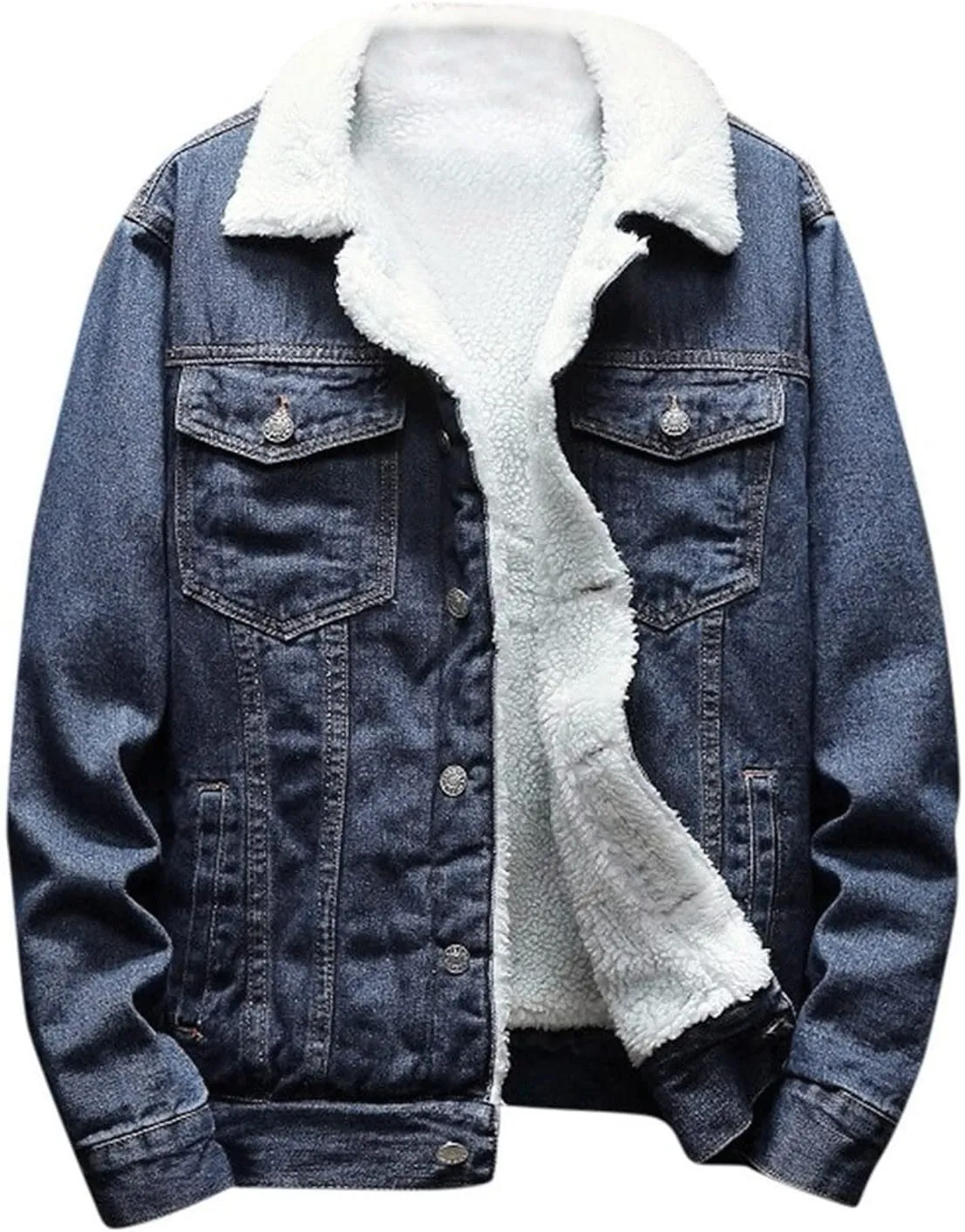 XUNRYAN Teen Boys Winter Warm Denim Coats Fleece Sherpa Jackets Casual Button Down Shacket Jacket Outerwear Xmas Gifts