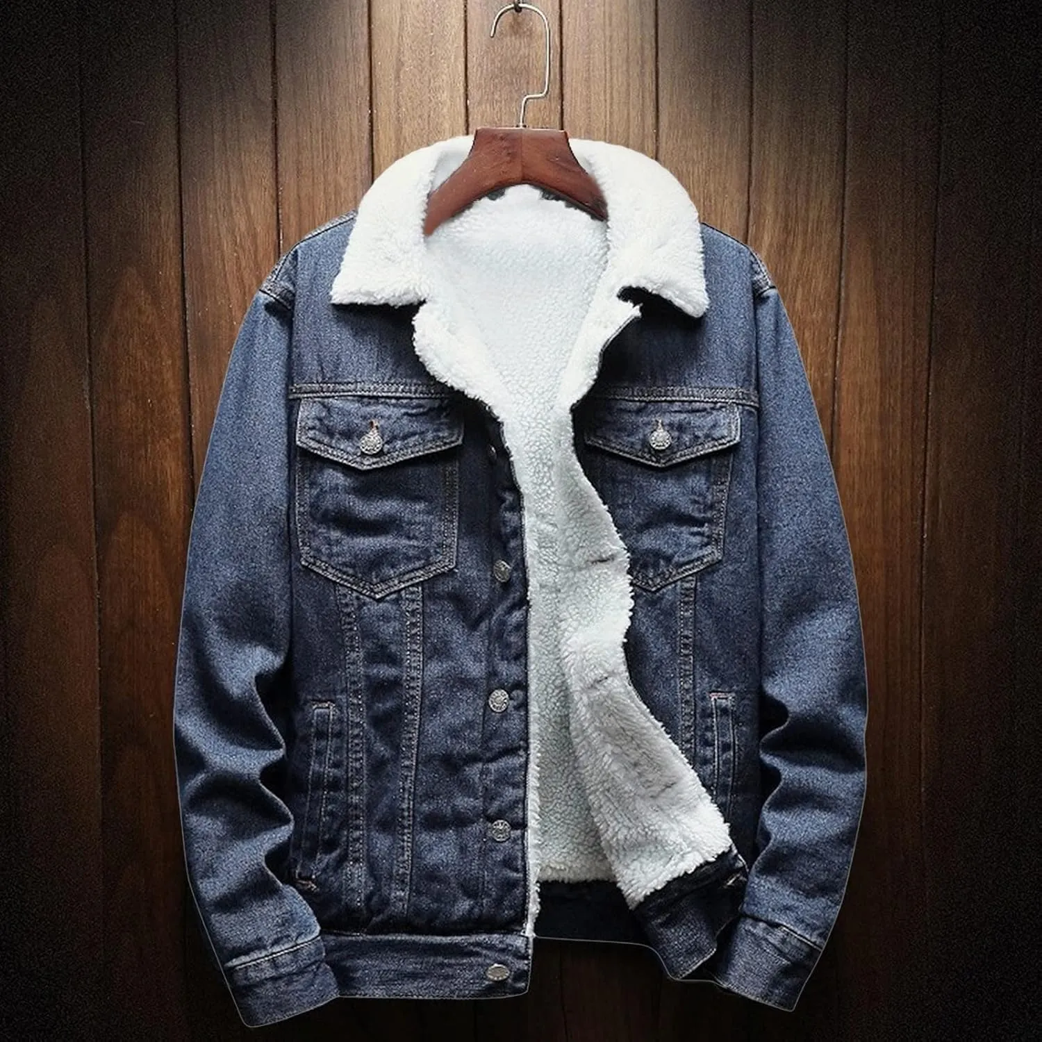 XUNRYAN Teen Boys Winter Warm Denim Coats Fleece Sherpa Jackets Casual Button Down Shacket Jacket Outerwear Xmas Gifts