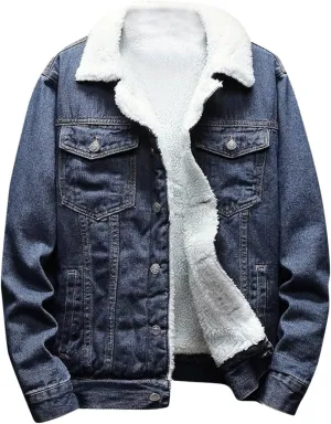 XUNRYAN Teen Boys Winter Warm Denim Coats Fleece Sherpa Jackets Casual Button Down Shacket Jacket Outerwear Xmas Gifts