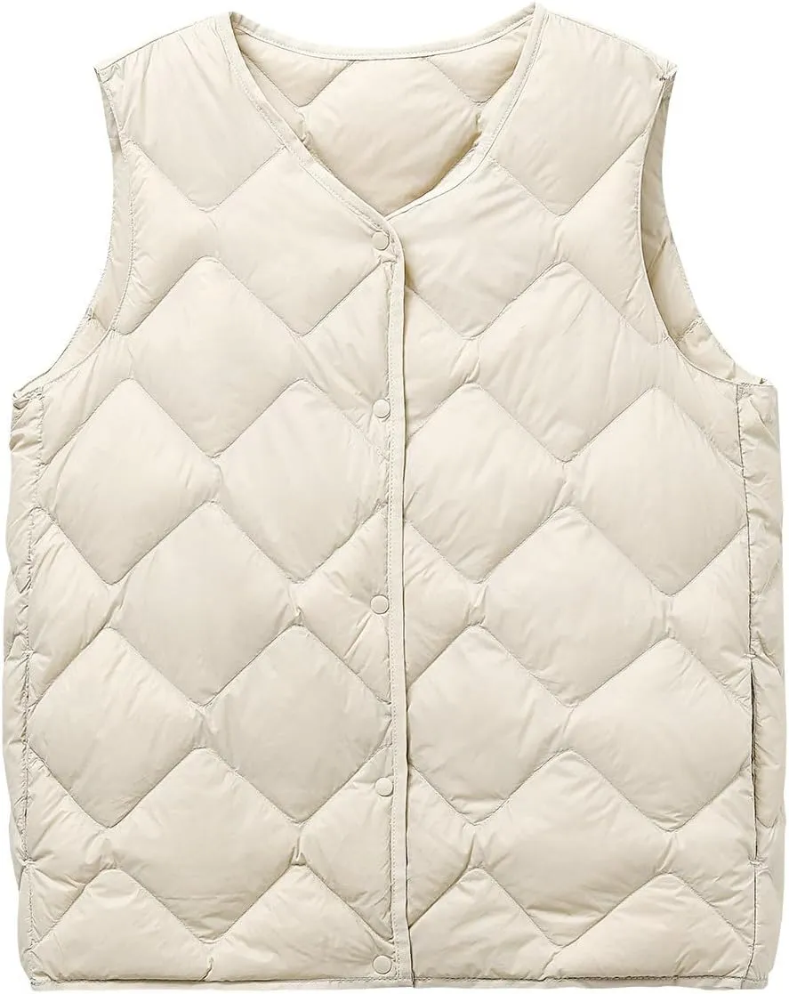 XUNRYAN Winter Jackets Girl Women Vest Sleeveless Quilted Lightweight Jacket Puffer Down Coat Short Coats Casual Warm Outwear