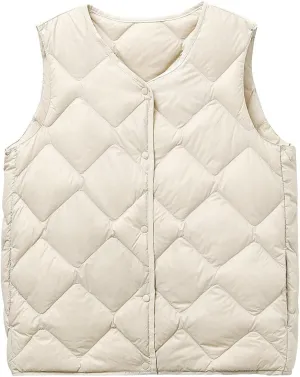 XUNRYAN Winter Jackets Girl Women Vest Sleeveless Quilted Lightweight Jacket Puffer Down Coat Short Coats Casual Warm Outwear