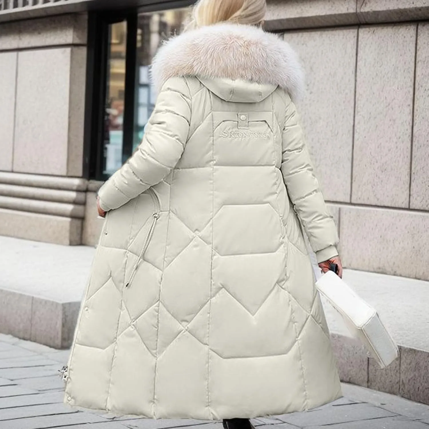 XUNRYAN Winter Warm Down Coat Petite Women Puffer Jackets Maxi Long Hooded Lightweight Casual Faux-Fur Parka Anorak Overcoat