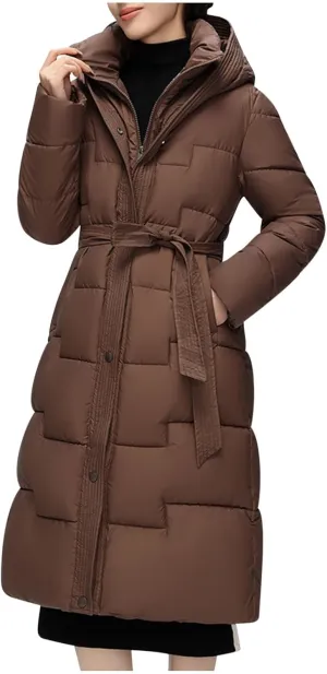XUNRYAN Womens Winter Coats Long Puffer Jackets Thick Down Coat Warm Parka Hooded Anorak Quilted Jacket Outerwear Overcoat