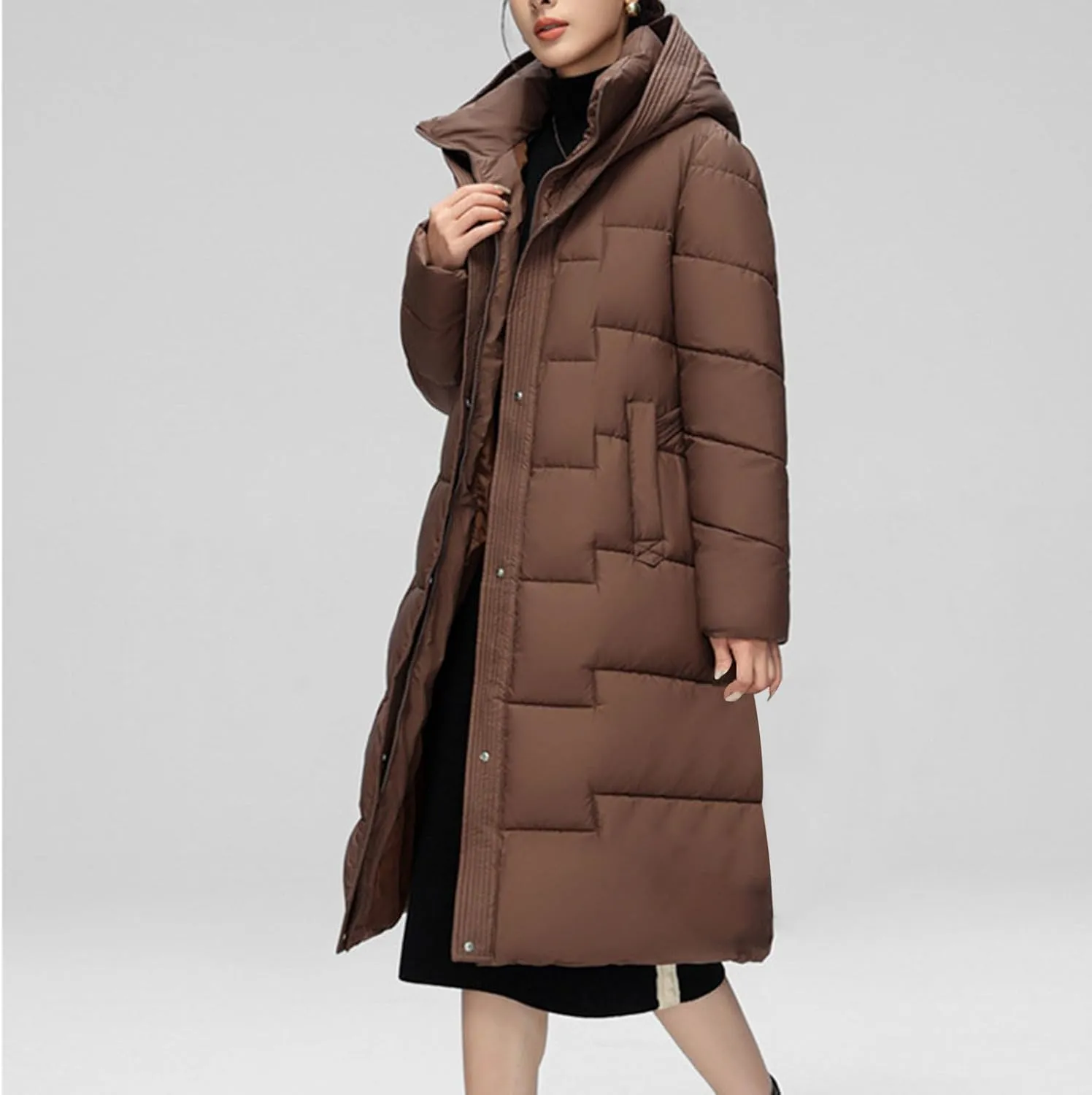XUNRYAN Womens Winter Coats Long Puffer Jackets Thick Down Coat Warm Parka Hooded Anorak Quilted Jacket Outerwear Overcoat