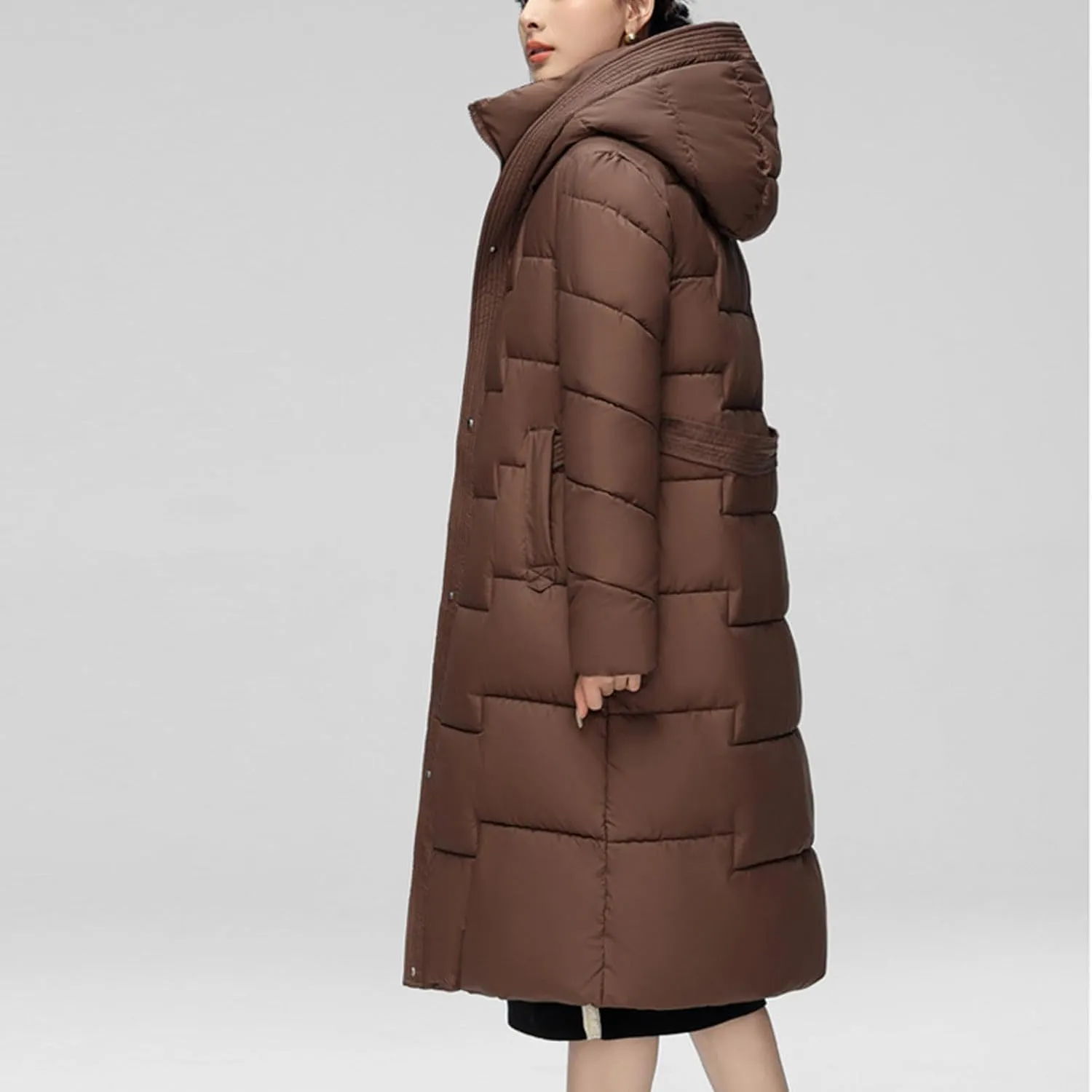 XUNRYAN Womens Winter Coats Long Puffer Jackets Thick Down Coat Warm Parka Hooded Anorak Quilted Jacket Outerwear Overcoat