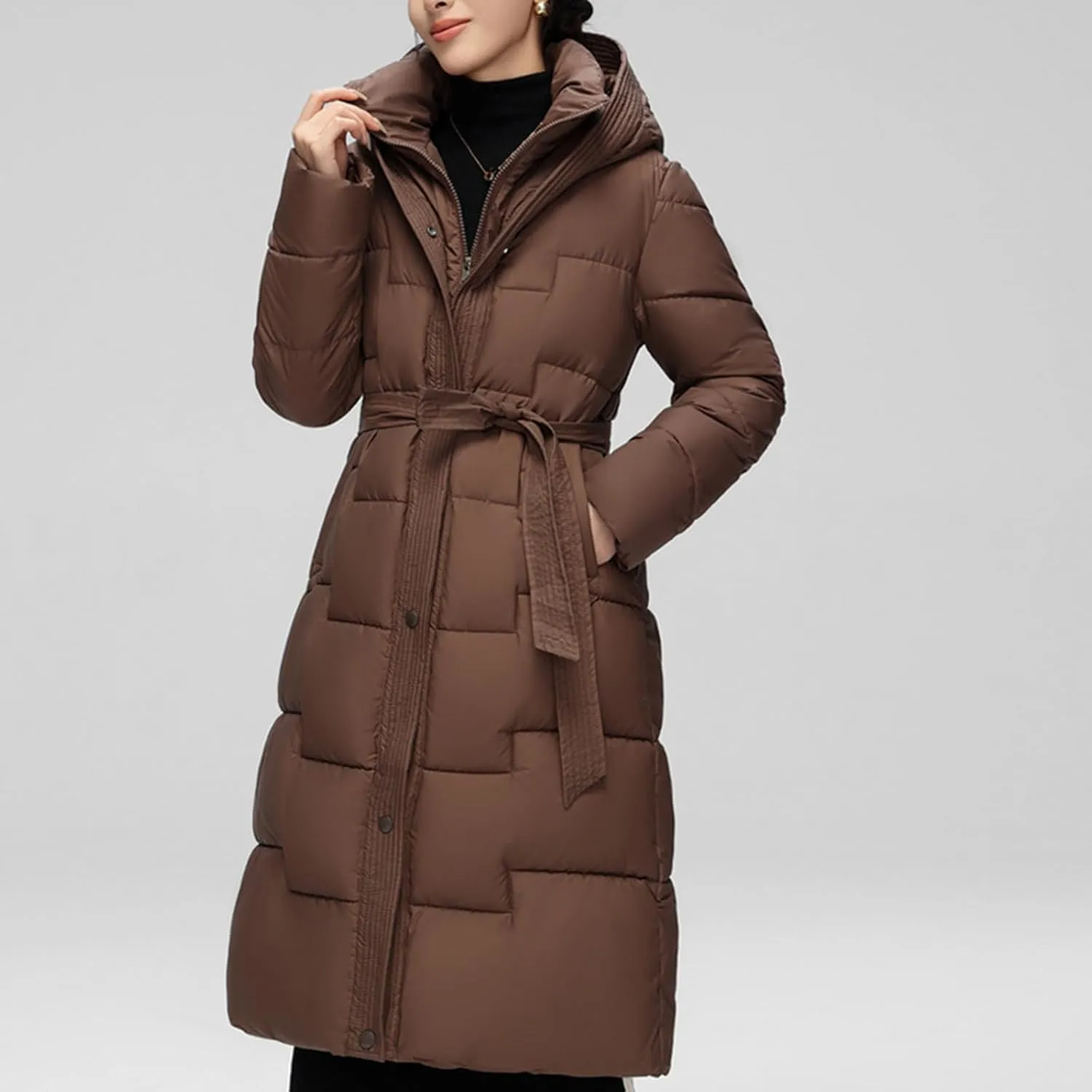 XUNRYAN Womens Winter Coats Long Puffer Jackets Thick Down Coat Warm Parka Hooded Anorak Quilted Jacket Outerwear Overcoat