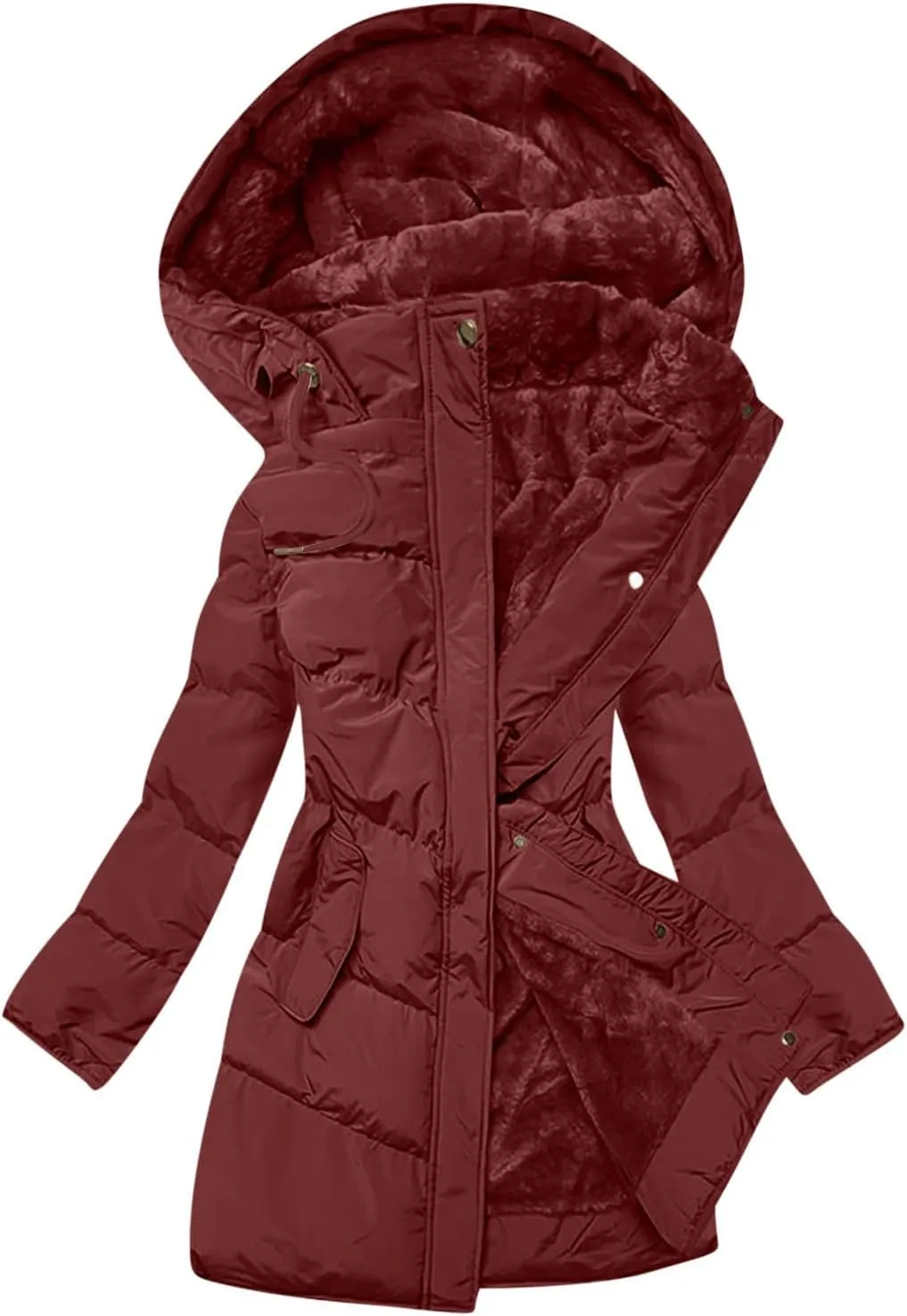yardsong Fleece Lined Winter Coats for Women Thermal Fuzzy Sherpa Lined Quilted Jacket Zip Up Long Sleeve Hooded Outerwear