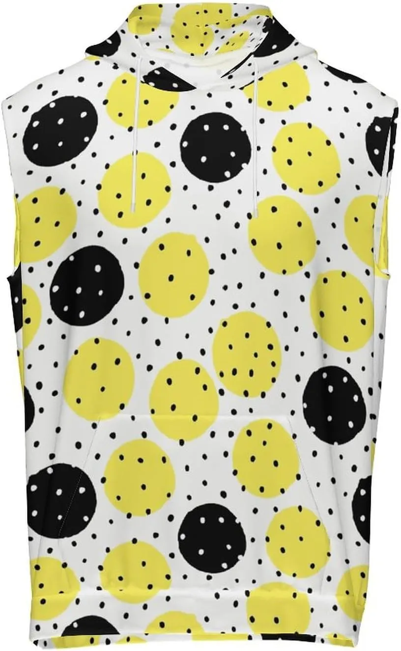Yellow Black Dots Men's Workout Tank Tops Sleeveless Running Shirts With Hoodie Workout Hooded
