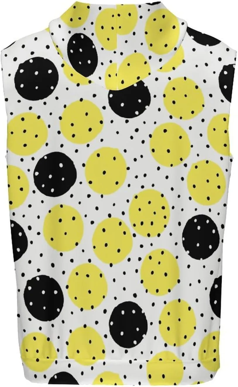 Yellow Black Dots Men's Workout Tank Tops Sleeveless Running Shirts With Hoodie Workout Hooded