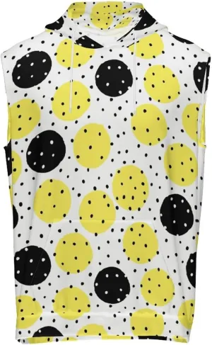 Yellow Black Dots Men's Workout Tank Tops Sleeveless Running Shirts With Hoodie Workout Hooded