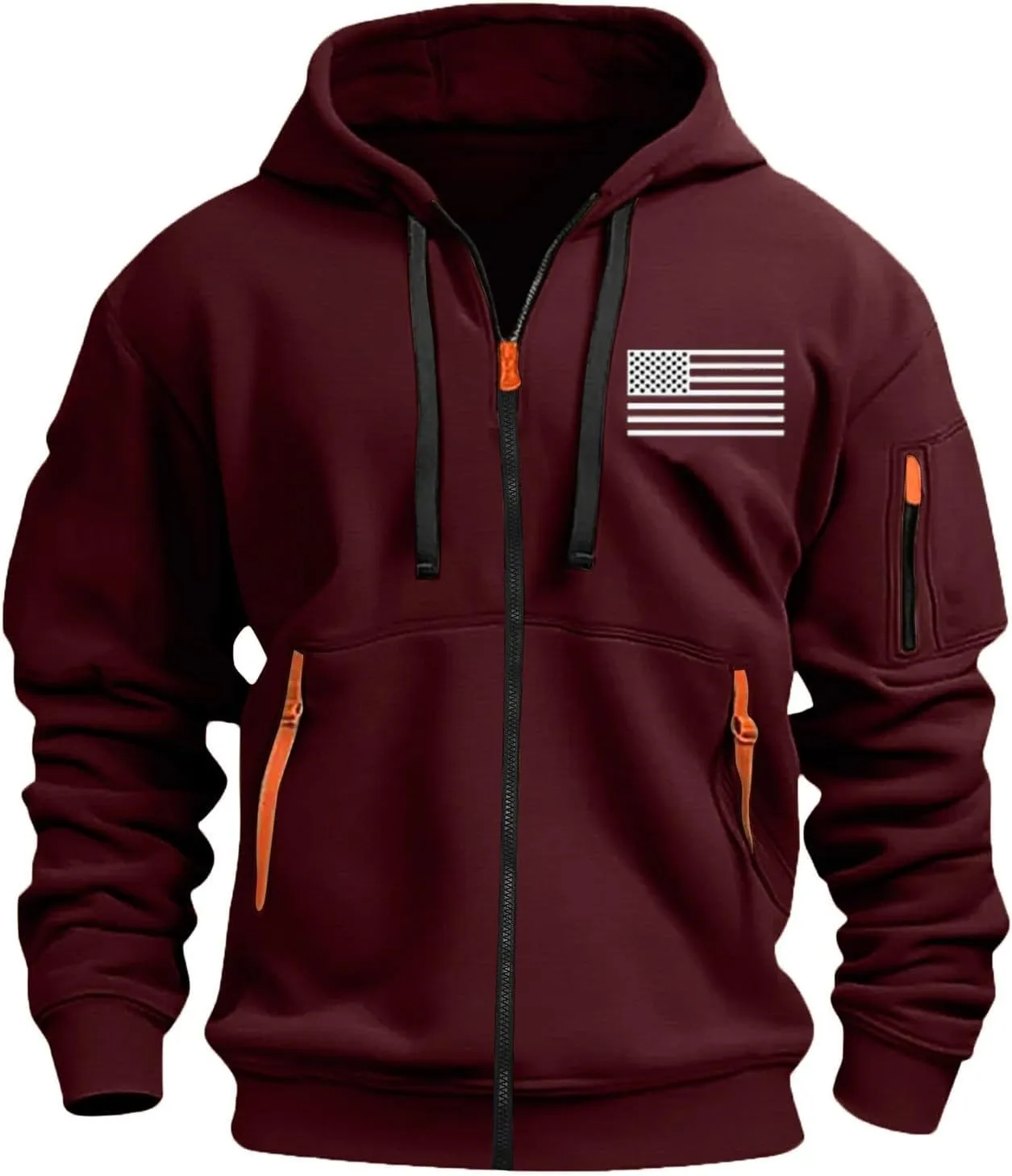 ZEFOTIM Men Zip Up Hoodie American Flag Hoodie Vintage Comfy Sports Long Sleeve Drawstring Sweatshirts with Pocket