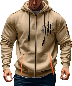 ZEFOTIM Men Zip Up Hoodie American Flag Hoodie Vintage Comfy Sports Long Sleeve Drawstring Sweatshirts with Pocket