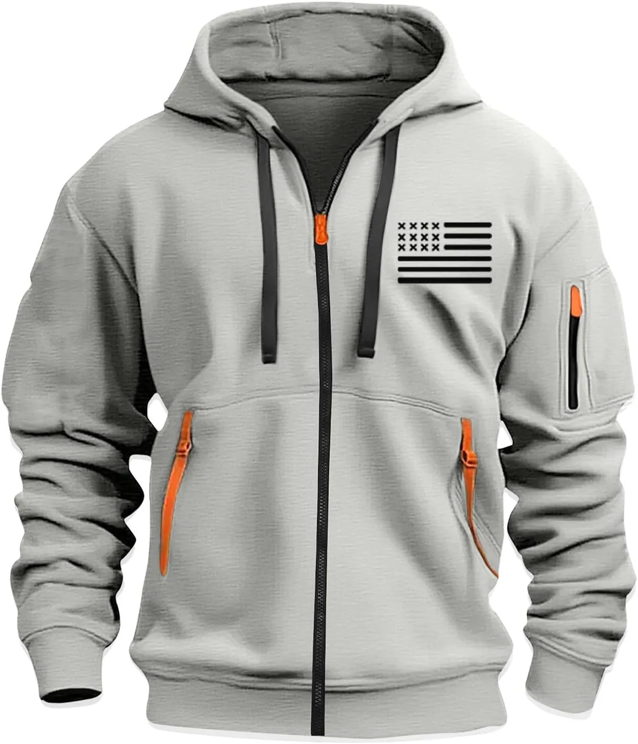 ZEFOTIM Men Zip Up Hoodie American Flag Hoodie Vintage Comfy Sports Long Sleeve Drawstring Sweatshirts with Pocket