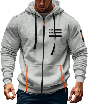 ZEFOTIM Men Zip Up Hoodie American Flag Hoodie Vintage Comfy Sports Long Sleeve Drawstring Sweatshirts with Pocket