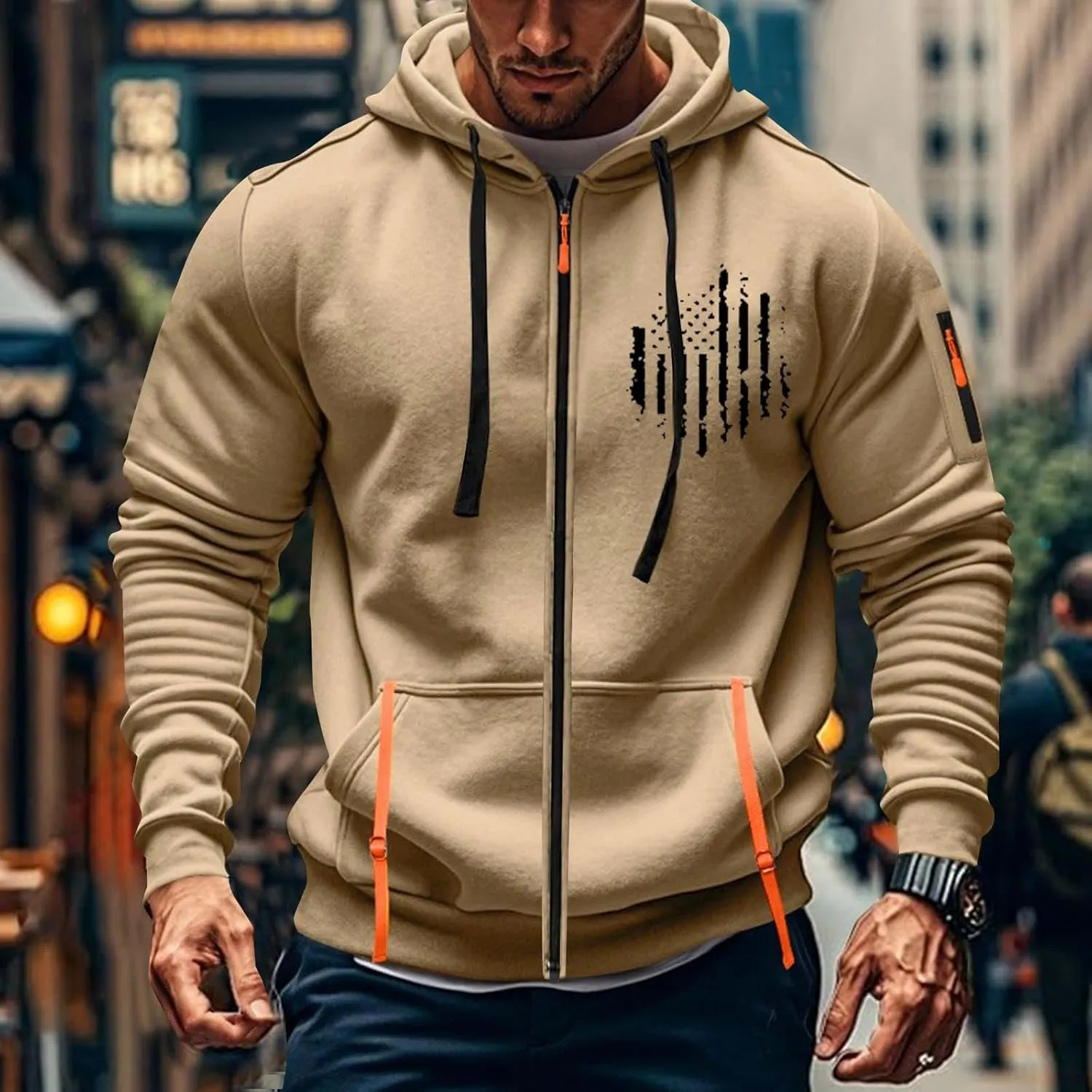 ZEFOTIM Men Zip Up Hoodie American Flag Hoodie Vintage Comfy Sports Long Sleeve Drawstring Sweatshirts with Pocket