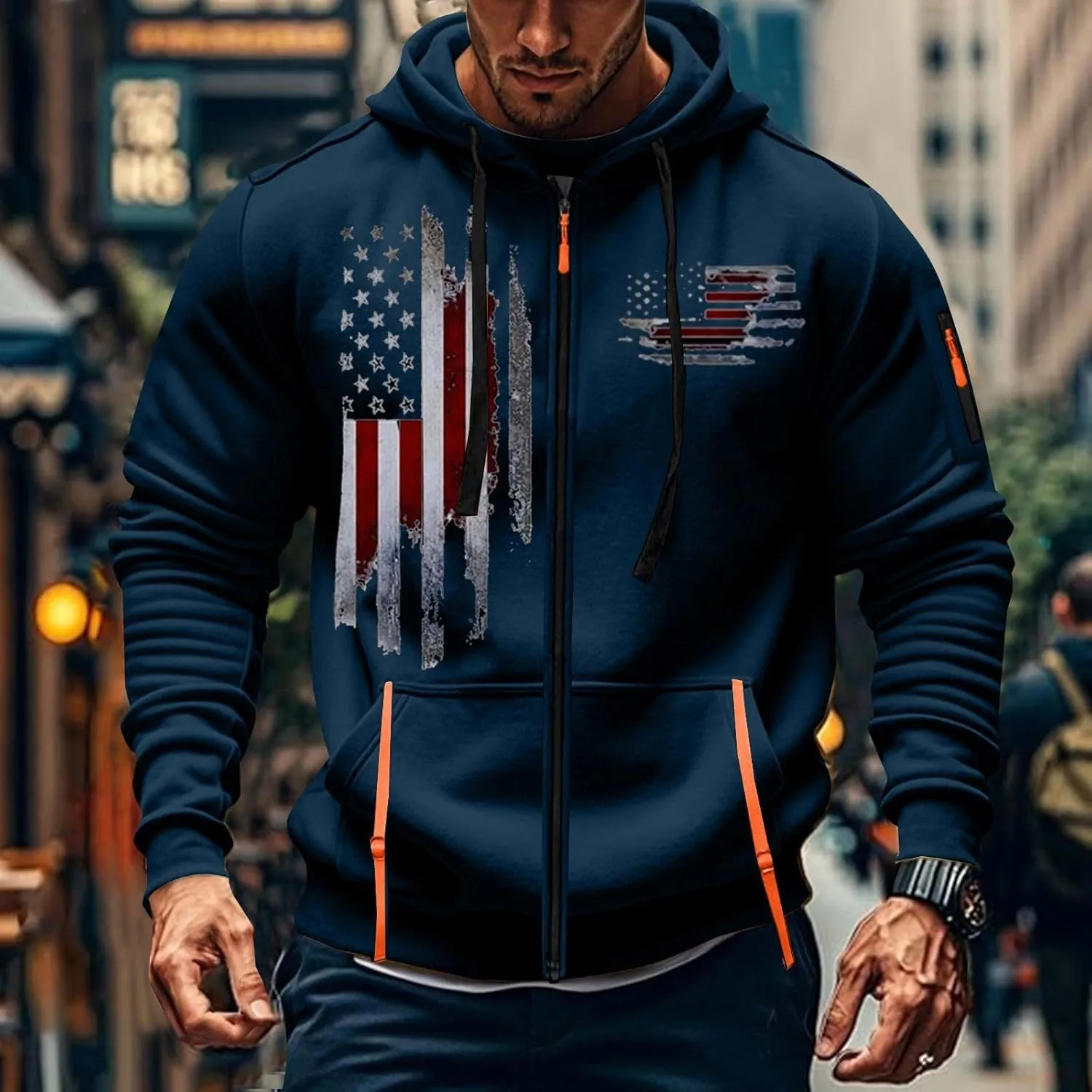 Zip Up Hoodie Men Lightweight Graphic Tactical Hoodies Classic Outdoor Hooded Vintage Drawstring Workout Hoodie