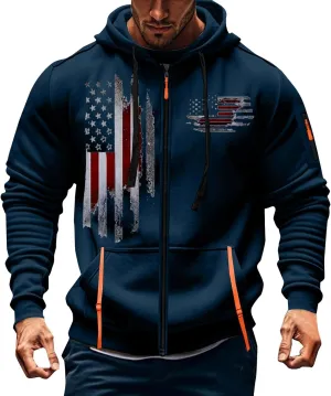 Zip Up Hoodie Men Lightweight Graphic Tactical Hoodies Classic Outdoor Hooded Vintage Drawstring Workout Hoodie