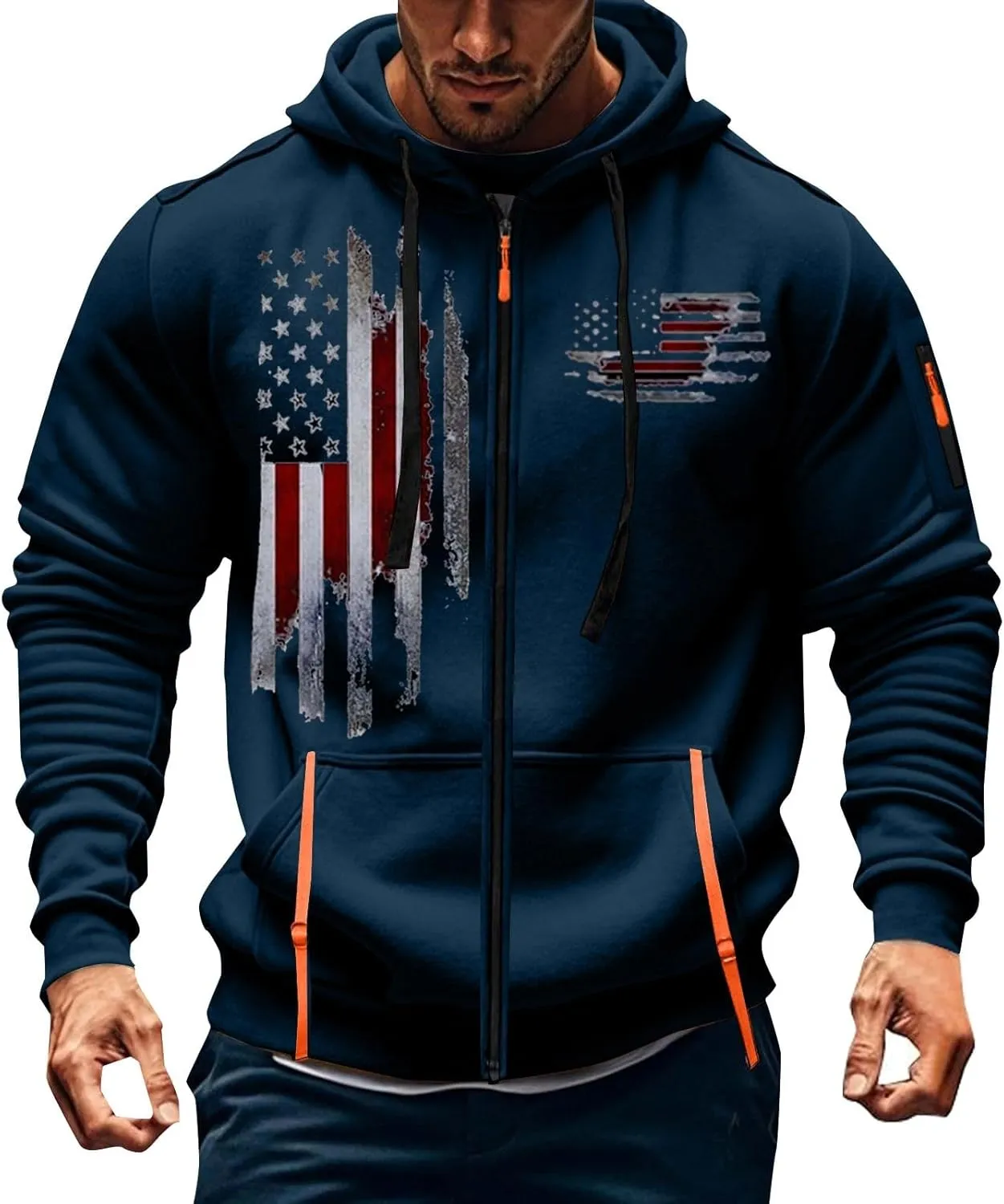 Zip Up Hoodie Men Lightweight Graphic Tactical Hoodies Classic Outdoor Hooded Vintage Drawstring Workout Hoodie