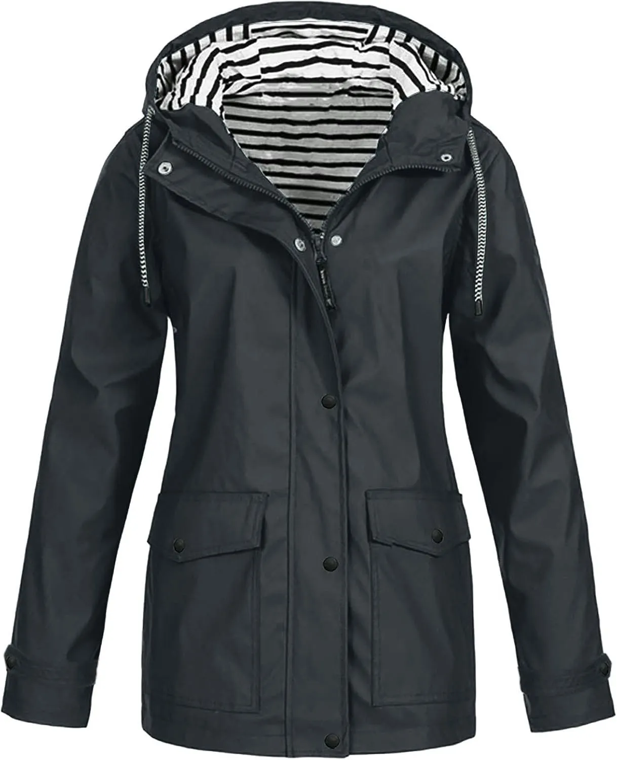 Zkuisw Women's Outdoor Waterproof Rain Jacket Softshell Raincoat with Hooded Lightweight Windbreaker Travel Coats for Hiking