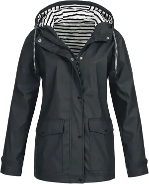 Zkuisw Women's Outdoor Waterproof Rain Jacket Softshell Raincoat with Hooded Lightweight Windbreaker Travel Coats for Hiking