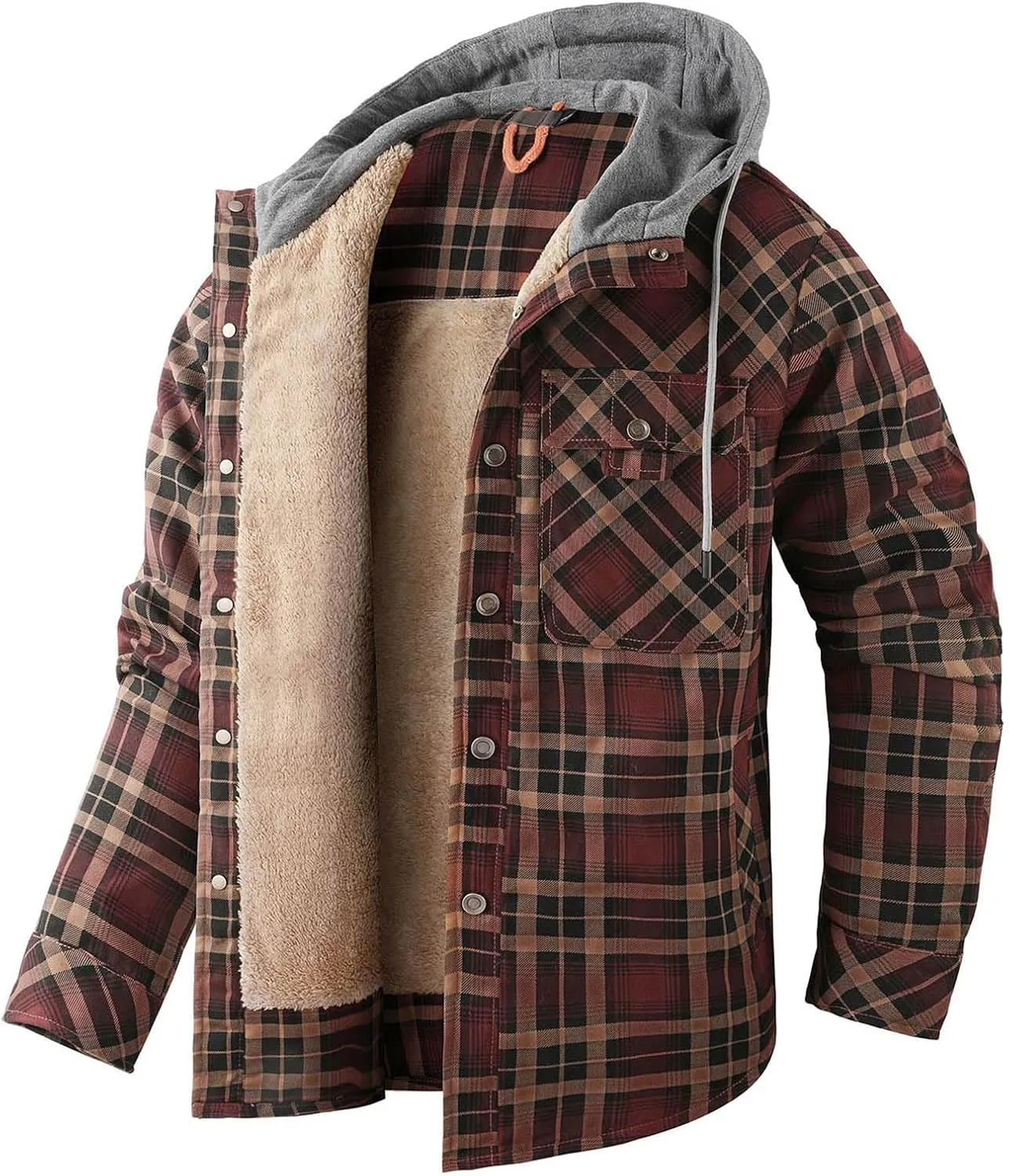 ZWRXW Plaid Jacket for Men Hoodie Button Down Sherpa Fleece Sweatshirt Warm Thick Heavyweight Winter Coats