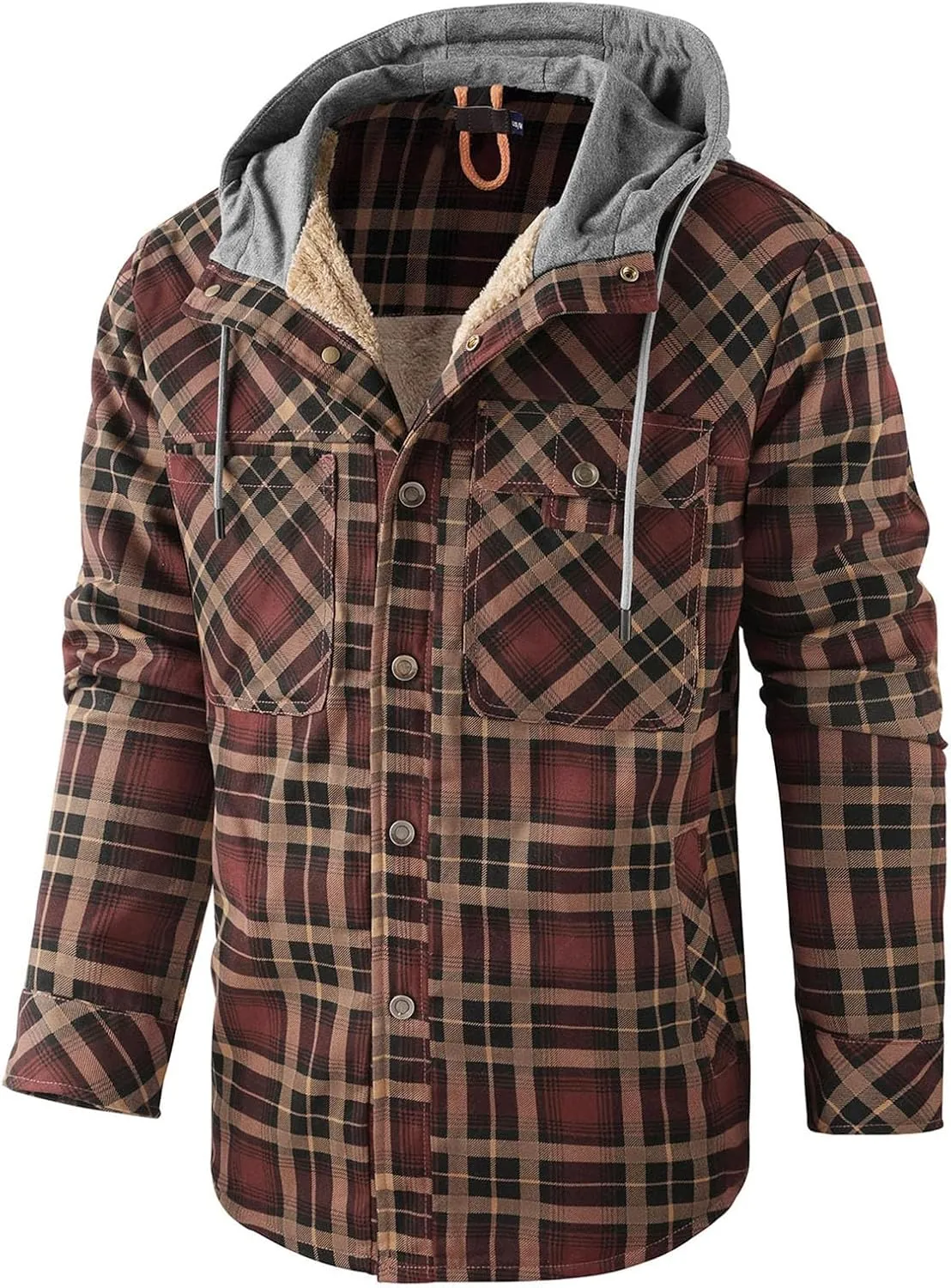 ZWRXW Plaid Jacket for Men Hoodie Button Down Sherpa Fleece Sweatshirt Warm Thick Heavyweight Winter Coats