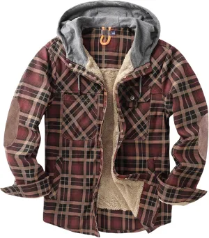 ZWRXW Plaid Jacket for Men Hoodie Button Down Sherpa Fleece Sweatshirt Warm Thick Heavyweight Winter Coats
